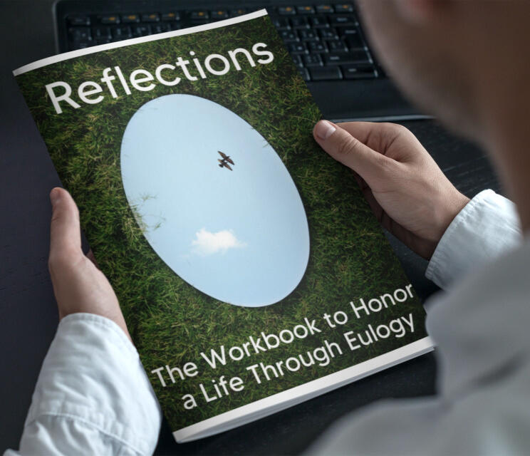 Man looking at Reflections Book